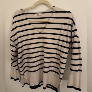 Mango Black and White Striped Knit Top